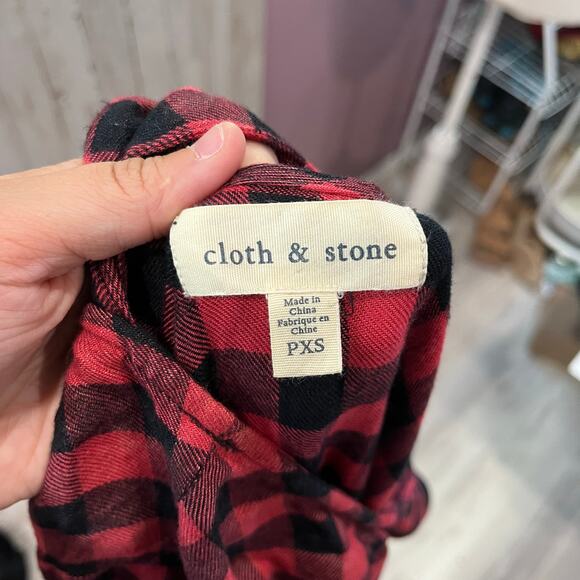 Anthropologie Cloth & Stone Red Buffalo Plaid Mini Dress Back Tie Womens PXS - Picture 5 of 7